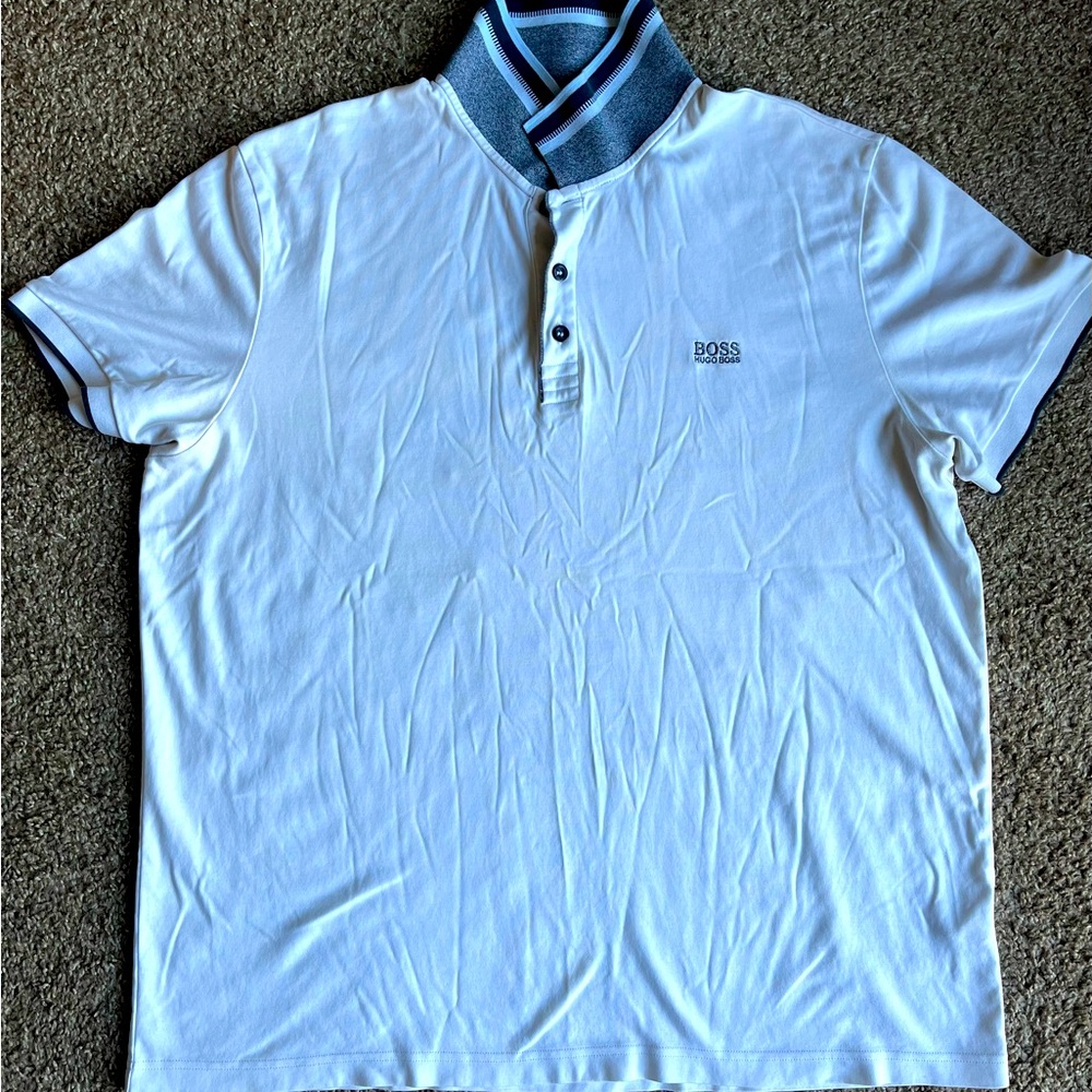 Hugo Boss Shirt. Size 3XL Regular Fit Luxury Cotton. Navy Blue/Baby Blue/White.